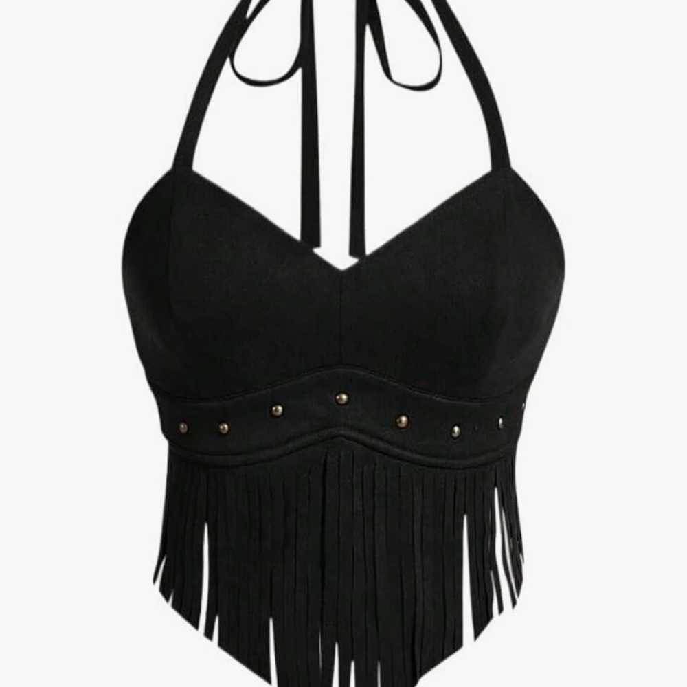 Black Fringe Halter Top